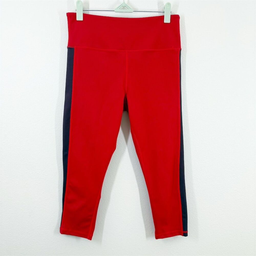 ZYIA Active Red Royalty Stripe High Rise Light N Tight‎ Leggings Size 8/10 Crop